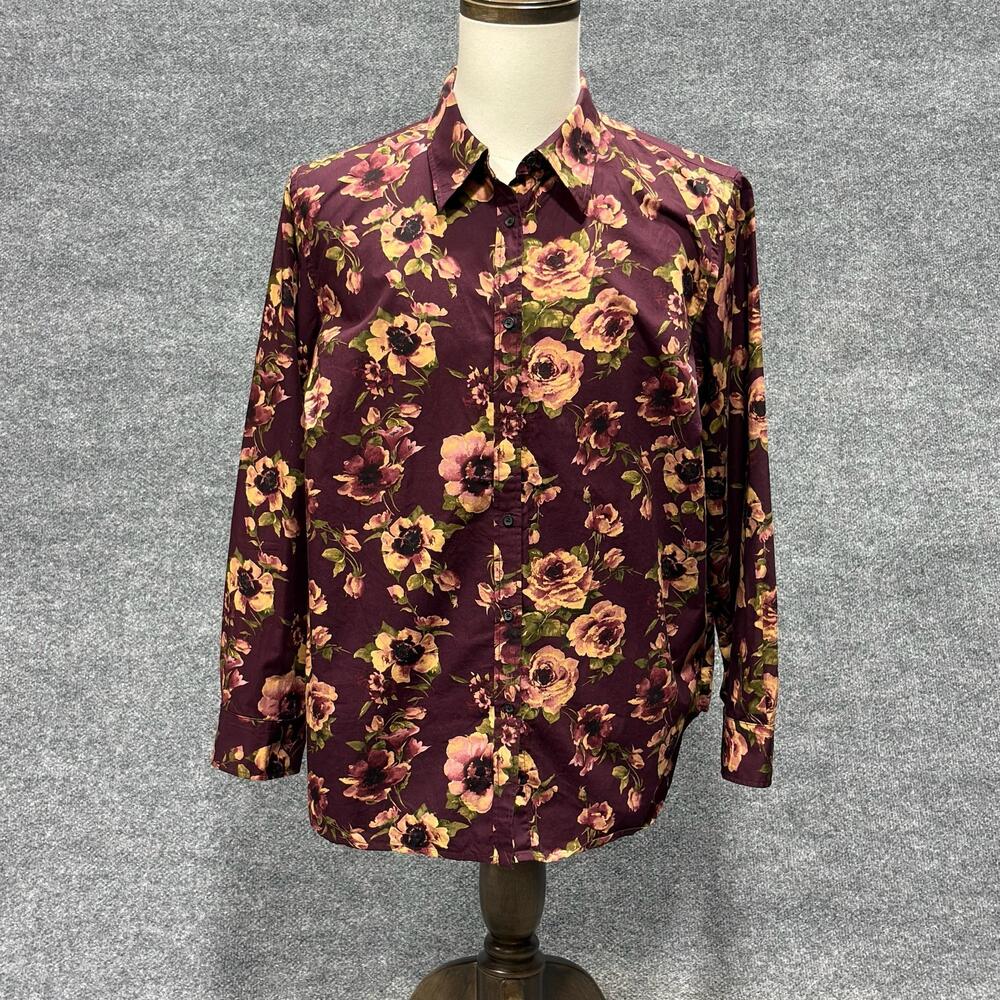 Chaps Shirt Mens 2X Big Multicolor Floral Burgundy Long Sleeve Button Front